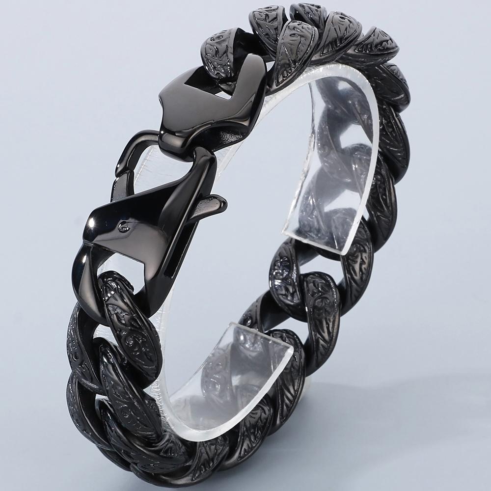 Retro Man Bracelet for Men Solid 316L Stainless Steel 18MM Curb Cuban Link Chain Men's Bracelets Hand Wrist Jewerly Accessories