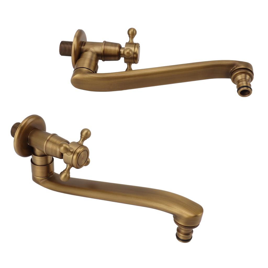 Antique Garden Faucet with Extended Spout Antifreezing Copper Wall Mount Single Cold Water Tap for