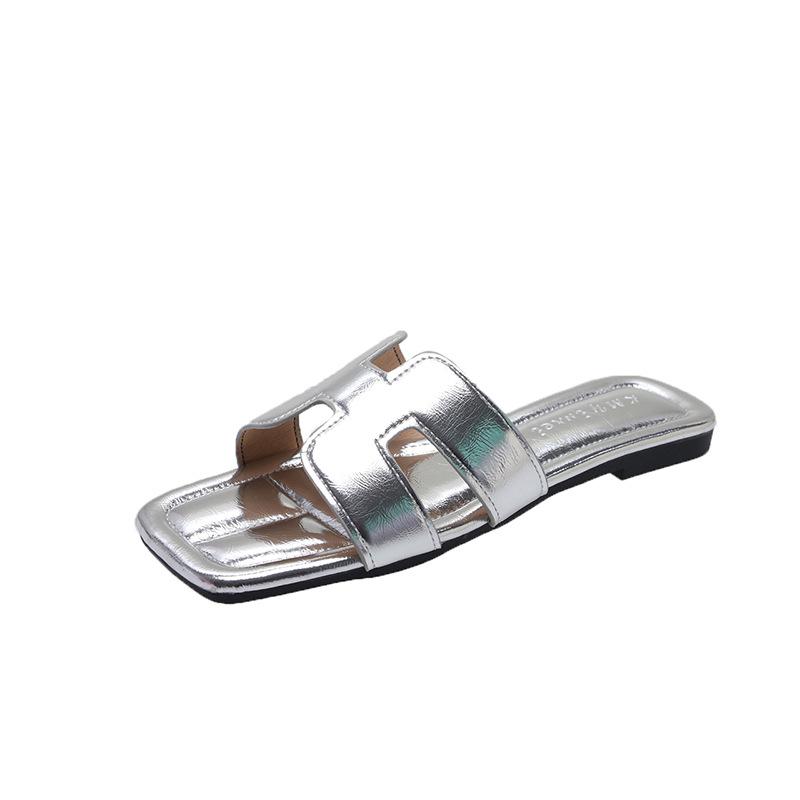 Модные пляжные тапочки на плоской подошве из мягкой кожи для женщин, летние тапочки 2025 года большого размера с овечьим узором для женщин