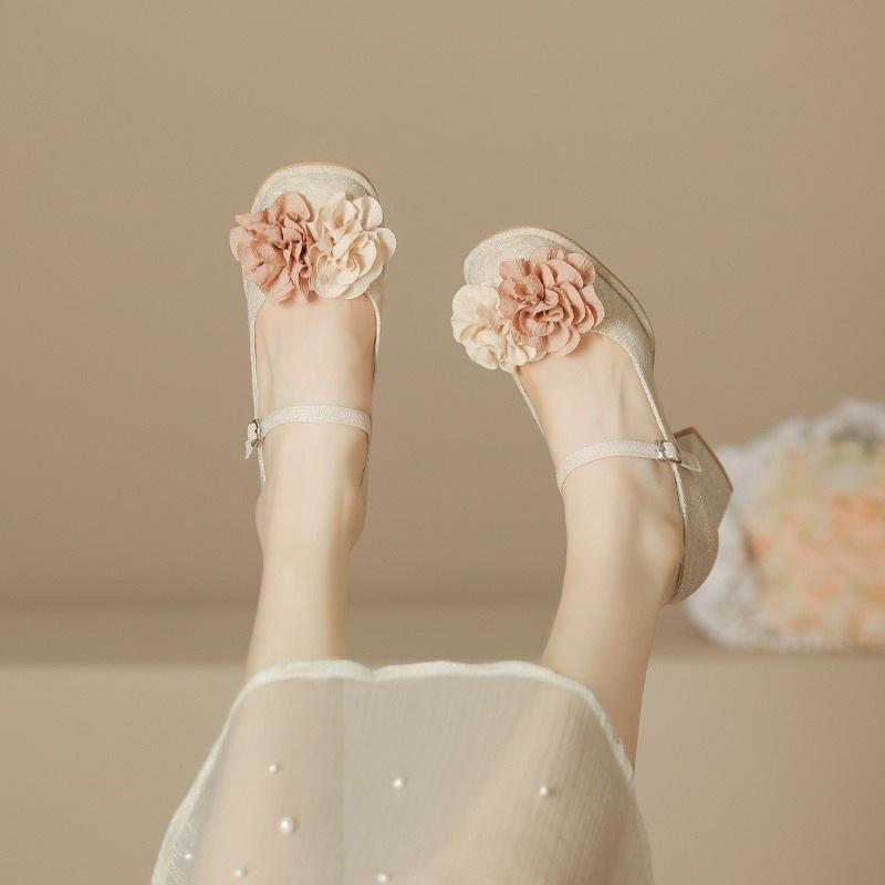 Mary Jane Shoes Women's 2025 New National Style Single Shoes Round Head with Sandals Women's Thick Heels Light Mouth High Heels Women