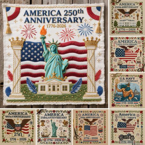 US 250th Anniversary Cross Stitch Kit DIY Needlepoint Starter Patriotic Commemorative Embroidery Pattern Keepsake Gift for Beginners Veterans Military