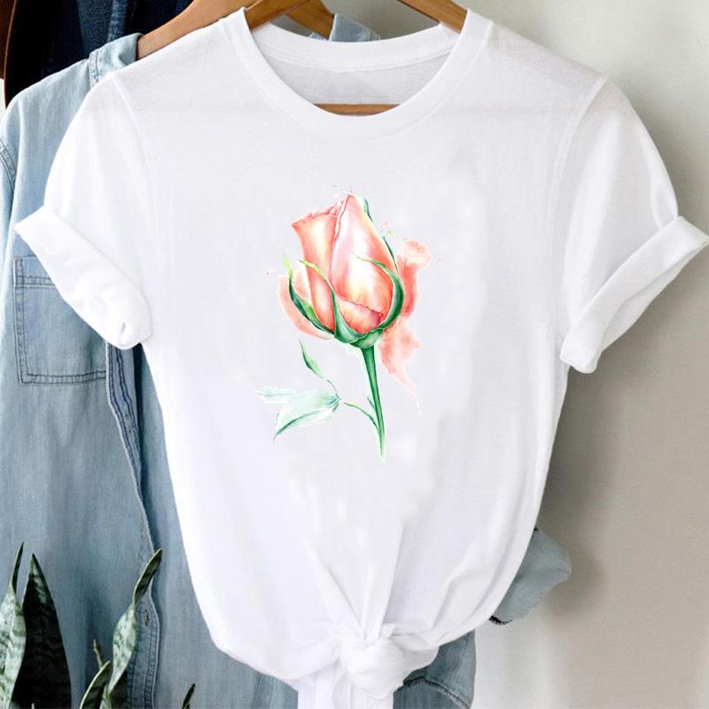 (Asian Size) Short Sleeve Tee Sunflower Watercolor Trend 90s Top Fashion Tshirt Women Clothing Casual Print Lady Female Graphic T-shirt