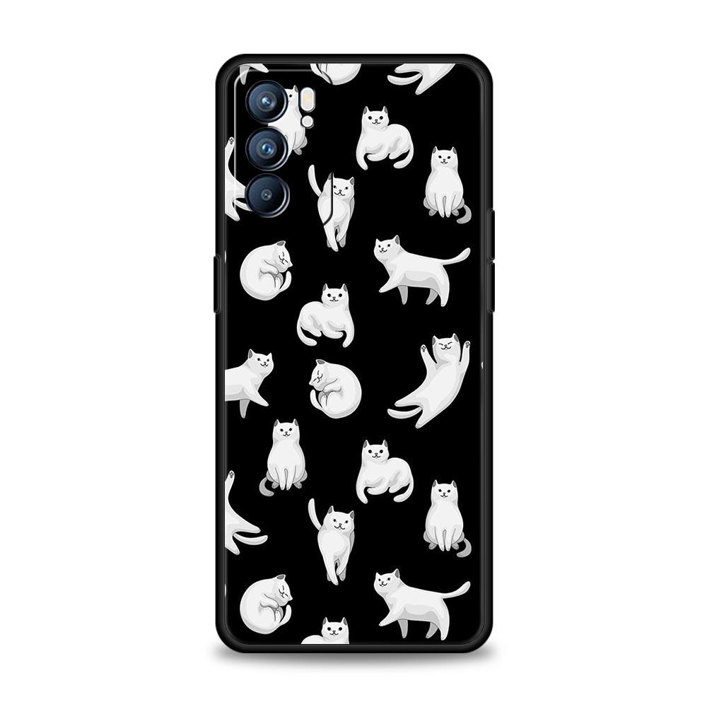 Cartoon Cute Cats Background Phone Case For Oppo Find X5 A53 A52 A9 2020 A54 A15 A95 A16 A76 A74 A12 Reno7 Pro SE Reno6 Z Cover