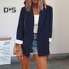 Solid Color Long Sleeve Big Pockets Single Button Office Blazer Fashion Lapel Office Suit Jacket Workwear