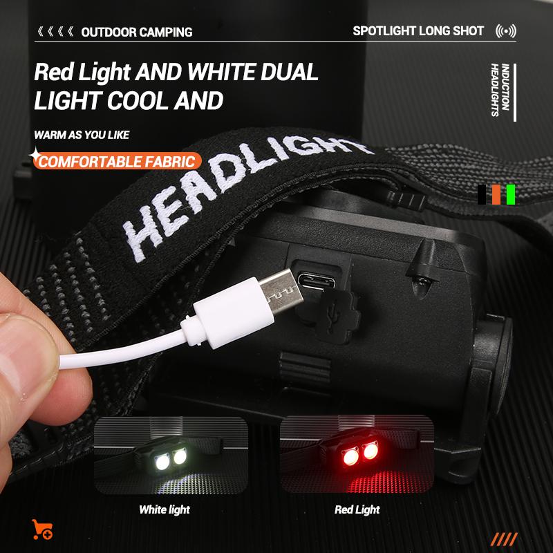 Super Bright Led Headlamp Portable COB Sensor HeadLight With 18650 Battery USB Rechargeable Head Flashlight For Fishing Camping