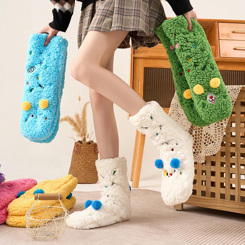 Носки из овчины для женщин, длиной до середины икры, милые домашние носки для осени и зимы, утолщенные и теплые, очень толстые носки для сна для домашнего использования