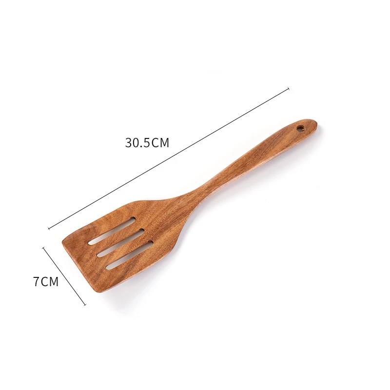2Pcs Wooden Spatula Acacia Wood Long Handle Flat Frying Turner Spatulas Nonstick Cooking Utensils Cooking Tools Kitchen Supplies 4