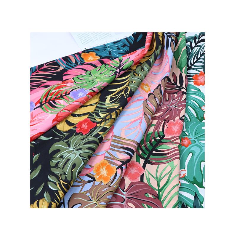 Ткань из полиэстера с гавайским принтом в виде листьев и цветов, 100D стрейч