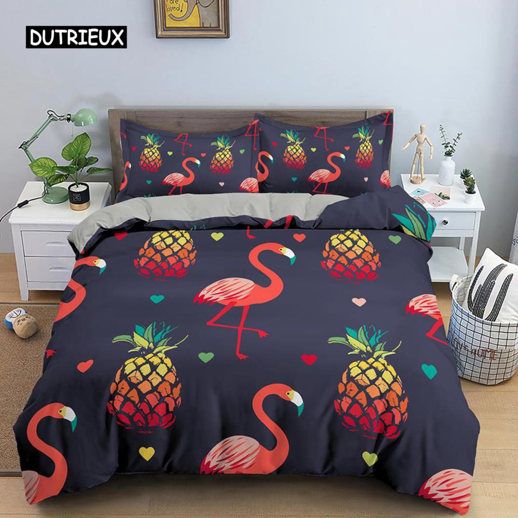 Ананасовый пододеяльник, комплект постельного белья размера Queen, детский комплект постельного белья с разноцветным рисунком ананаса для девочек и подростков, комплект постельного белья с фруктами из полиэстера