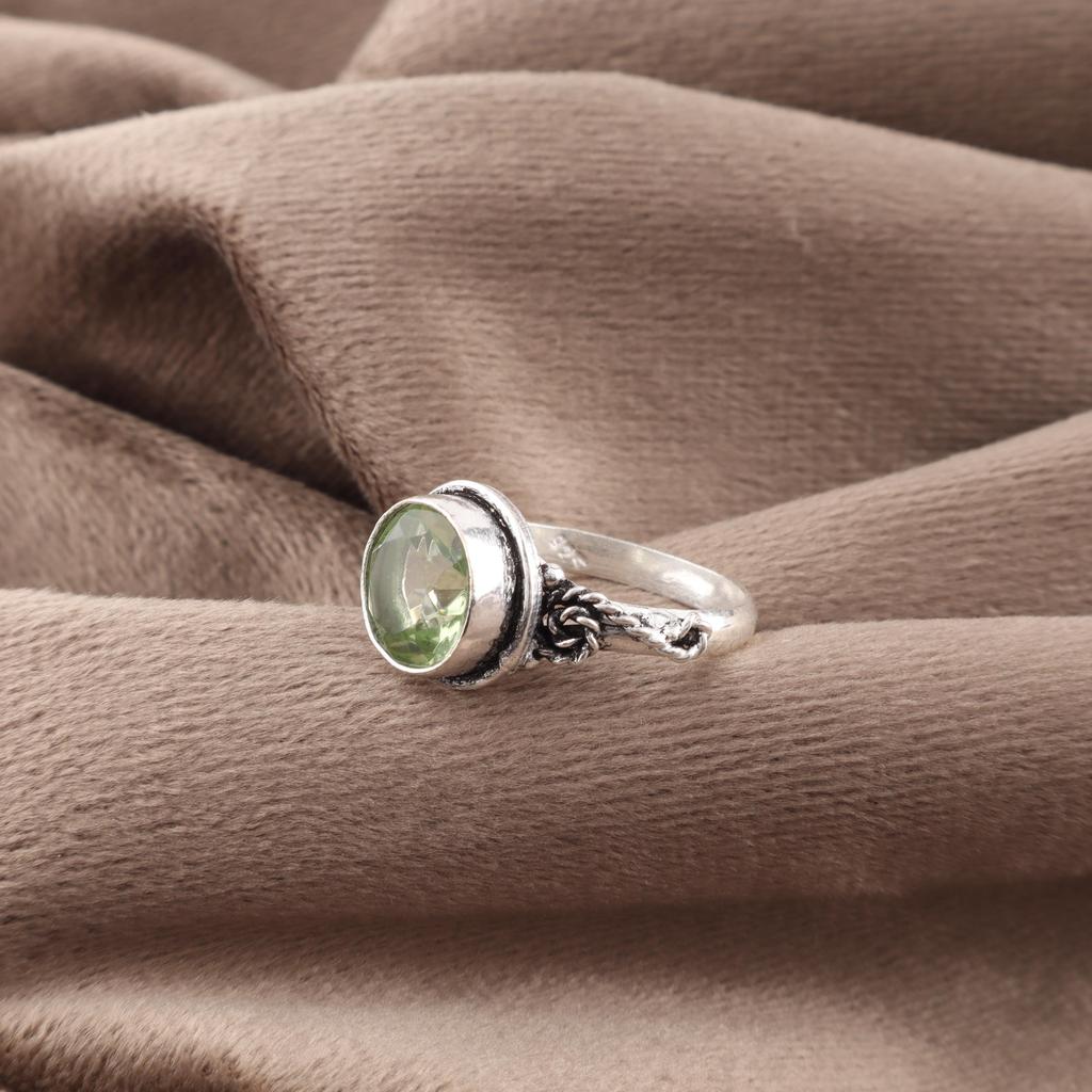 Green Amethyst Gemstone Ring, 925 Solid Sterling Silver Ring, Handmade Dainty Jewelry, Gift For Mother Day