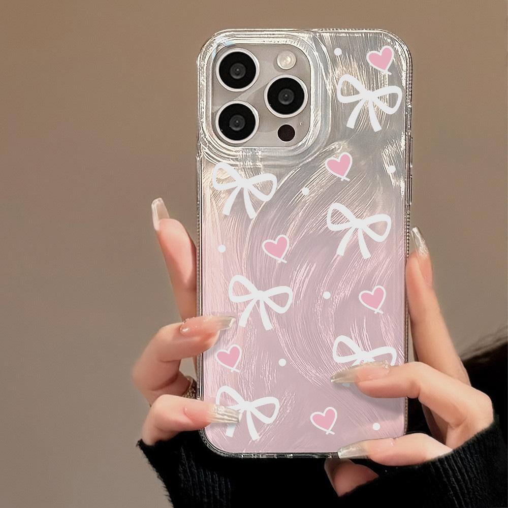Luxury Laser Silver Bow Phone Case For iPhone 16 Pro Case iPhone 11 13 12 14 15 Pro Max Plus Bowknot Soft Shockproof Cover Funda