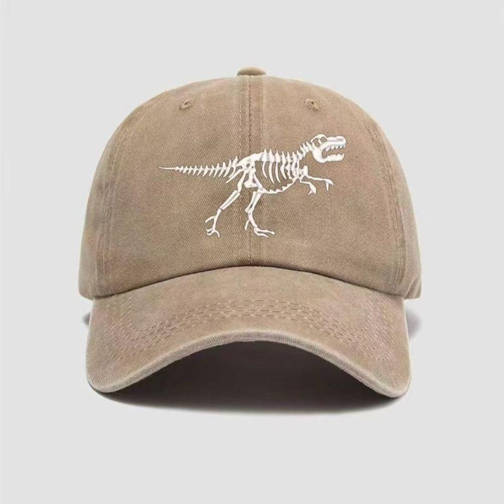 Curved Brim Dinosaur Skeleton Printed Hat Adjustable Dad Hat Baseball Cap for Men Women
