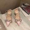 Fashion Sexy Fashion Bowknot Rhinestone Pointed Toe Stiletto Sandals Women Summer Buckle Strap Slingback Thin High Heels Party Prom Shoe