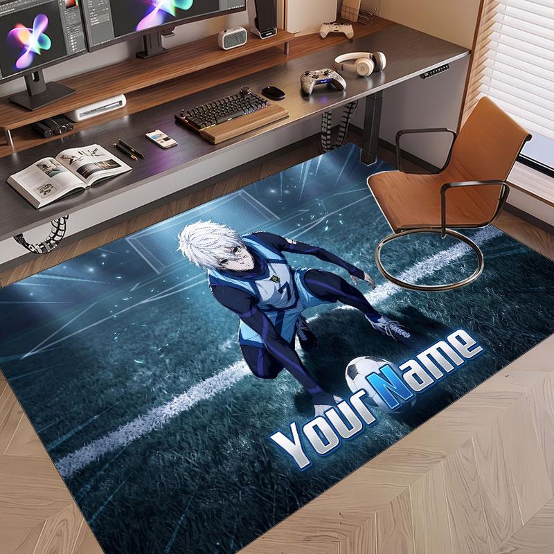 Custom Name Crystal Velvet Rug,Blue Lock Comfortable Anti Slip Floor Mat For Room Decoration