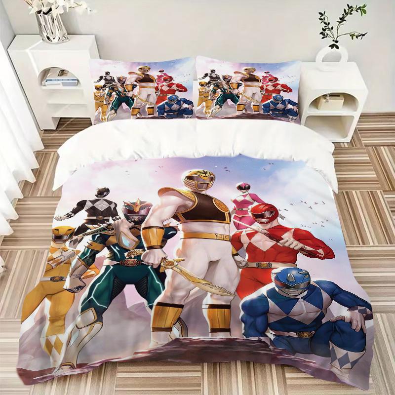 3pcs Power Rangers Themed Quilt Cover Set (1 Quilt Cover + 2 Pillowcases Without Pillow Core), High-Definition Printing for Home and Dormitory.F064