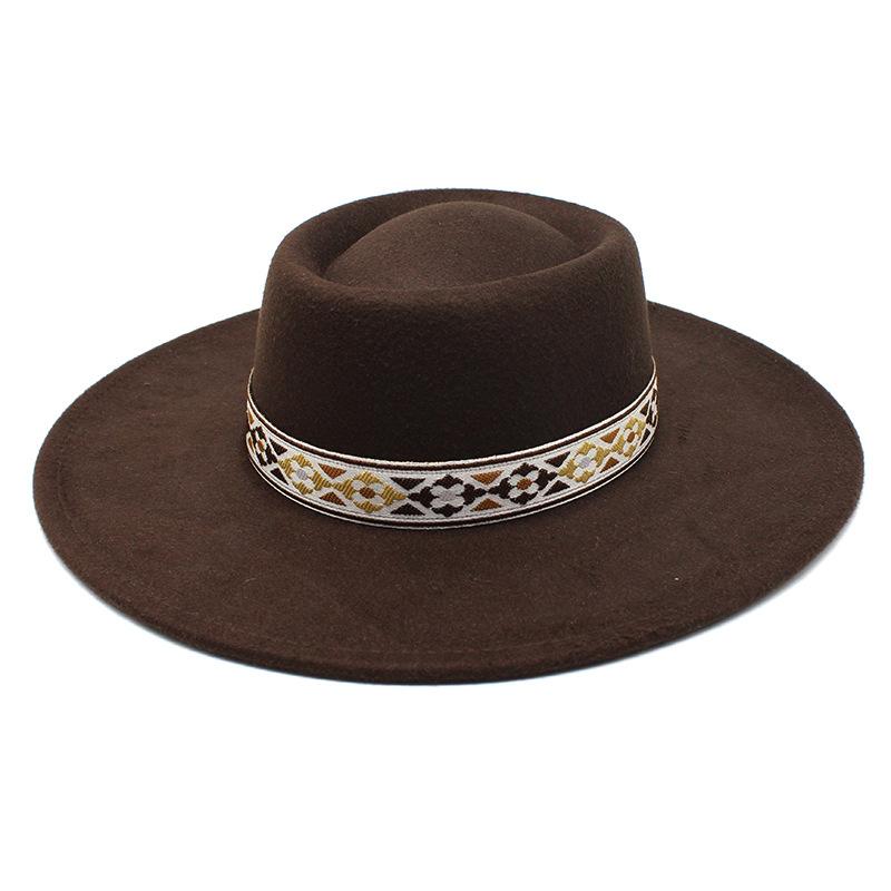 Vintage Ethnic Style Wool Felt Wide Brim Unisex Hat