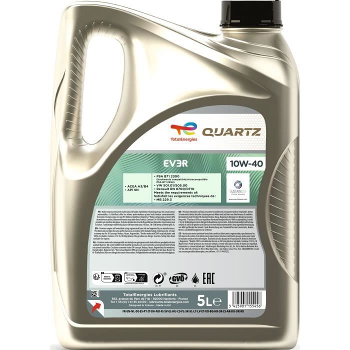 Huile moteur - TOTALENERGIES - Quartz EV3R 10W-40 - 5L