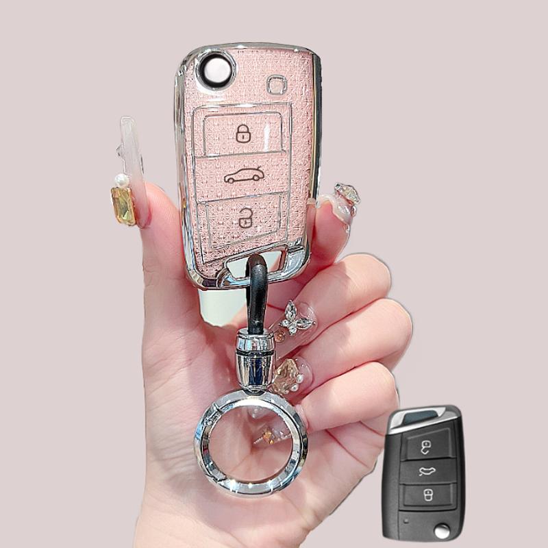 Car Luxury Diamond Pattern TPU for VW Volkswagen Golf 7 MK7 Tiguan MK2 Skoda Kodiaq Seat Leon FR Ibiza Flip Key Case Cover