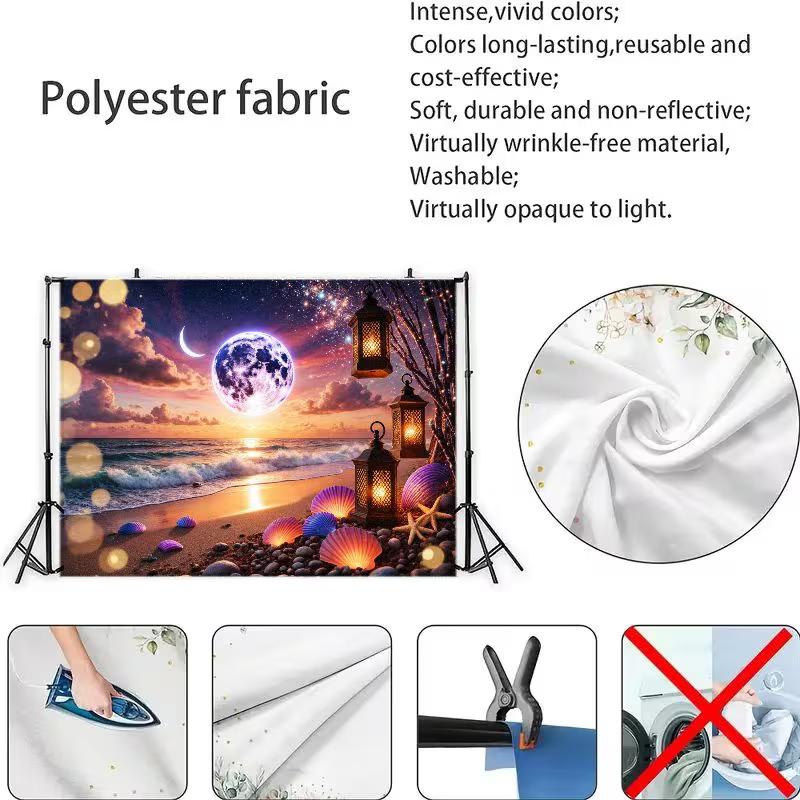 2D Fantasy Starry Beach & Lantern Backdrop for Room Decor & Content Creation