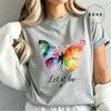 Футболка High Street Let It Be с принтом радужной бабочки Модная футболка Женская футболка с акварельной бабочкой Летние брендовые топы