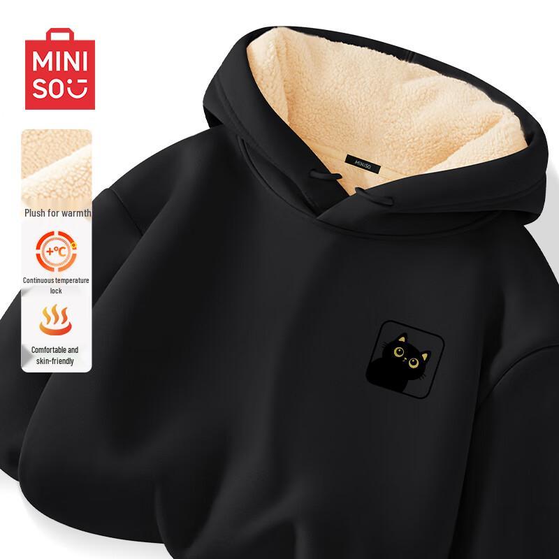 MINISO Men's Fleece Lined Hooded Sweatshirt with Cat Spirit Badge