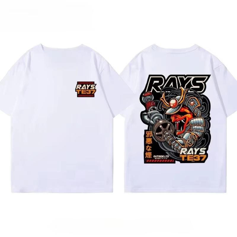 Japanese RAYS Wheel Rim TE37 Wheel Hub Modified Car Short Sleeve Mens and Womens Summer Cotton Versatile T Shirt Tide Ins