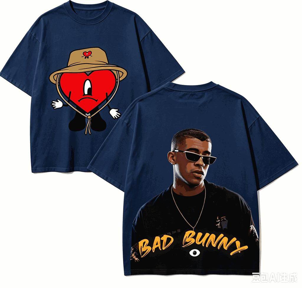 Подарочная футболка Bad Bunny Мужская Женская Харадзюку Оверсайз Унисекс Короткий рукав Уличная мода Высокое качество Для пар Горячий товар Удобная