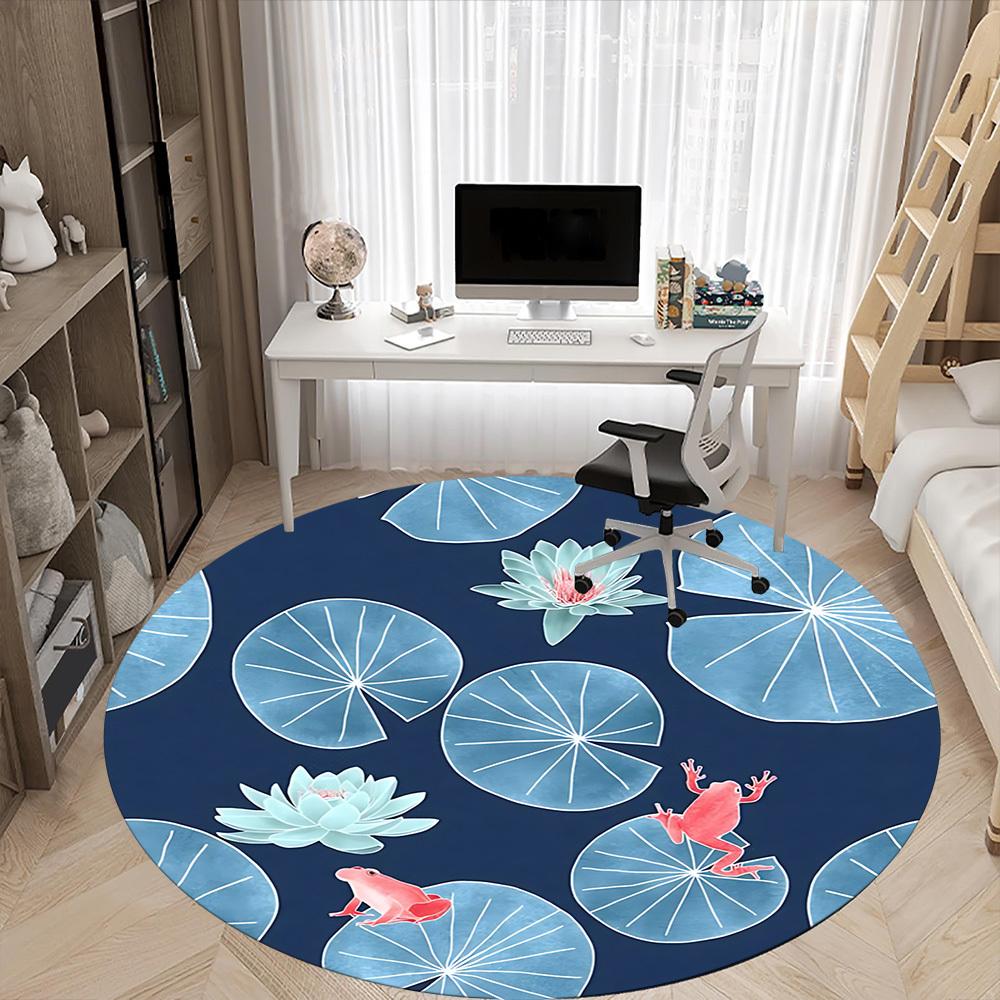 1pc Frog Lily Office Round Area Rug, Under Office Chairs Bedroom Living Room Home Decor, Room Deco, Available in Various Sizes 156