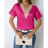 Женский новый свободный топ с короткими рукавами и V-образным вырезом