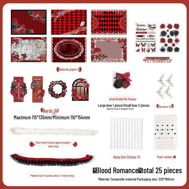 Счастливая лента кружево ита-бэг: Красный бумажный фон, наклейки для красоты и дырокол