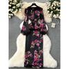 High-End Temperament Elegance Dress Women's Spring Clothing 2024 New Arrival Lightly Mature Waist-Tight Lantern Sleeve Print Formal Dress
