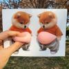 Забавная 3D наклейка на живот собаки Сиба-ину, игрушка-пищалка, милый щенок в оранжевом наряде, антистресс-игрушка, самоклеящийся силикон, подарки для детей