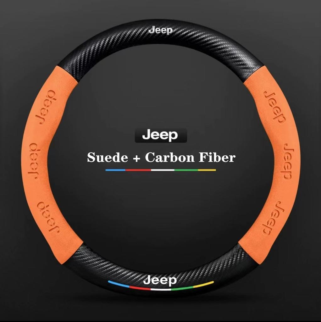 RKM3 Carbon Fiber Suede Car Steering Wheel Cover Jeep Grand Cherokee Wrangler Renegade Patriot Commander Compass Wagoneer Gladiator