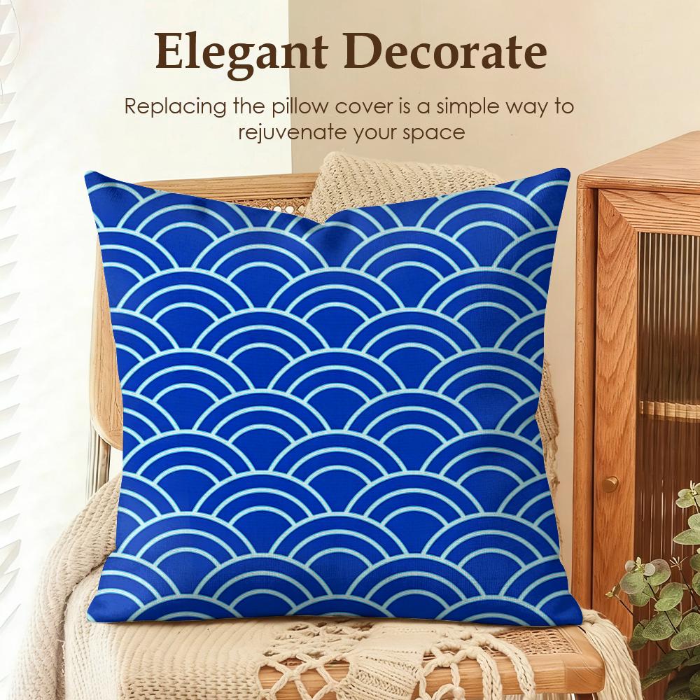 Art Seigaiha Pattern Cushion Cover Natural Linen Organic Fabric DoubleSided Printing Sofa Home Decor Gift Pillow Case