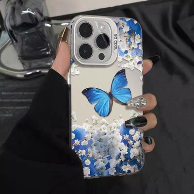 Модный синий чехол-бабочка для iPhone 13, 14, 15 Pro, 16 Pro Max и 17