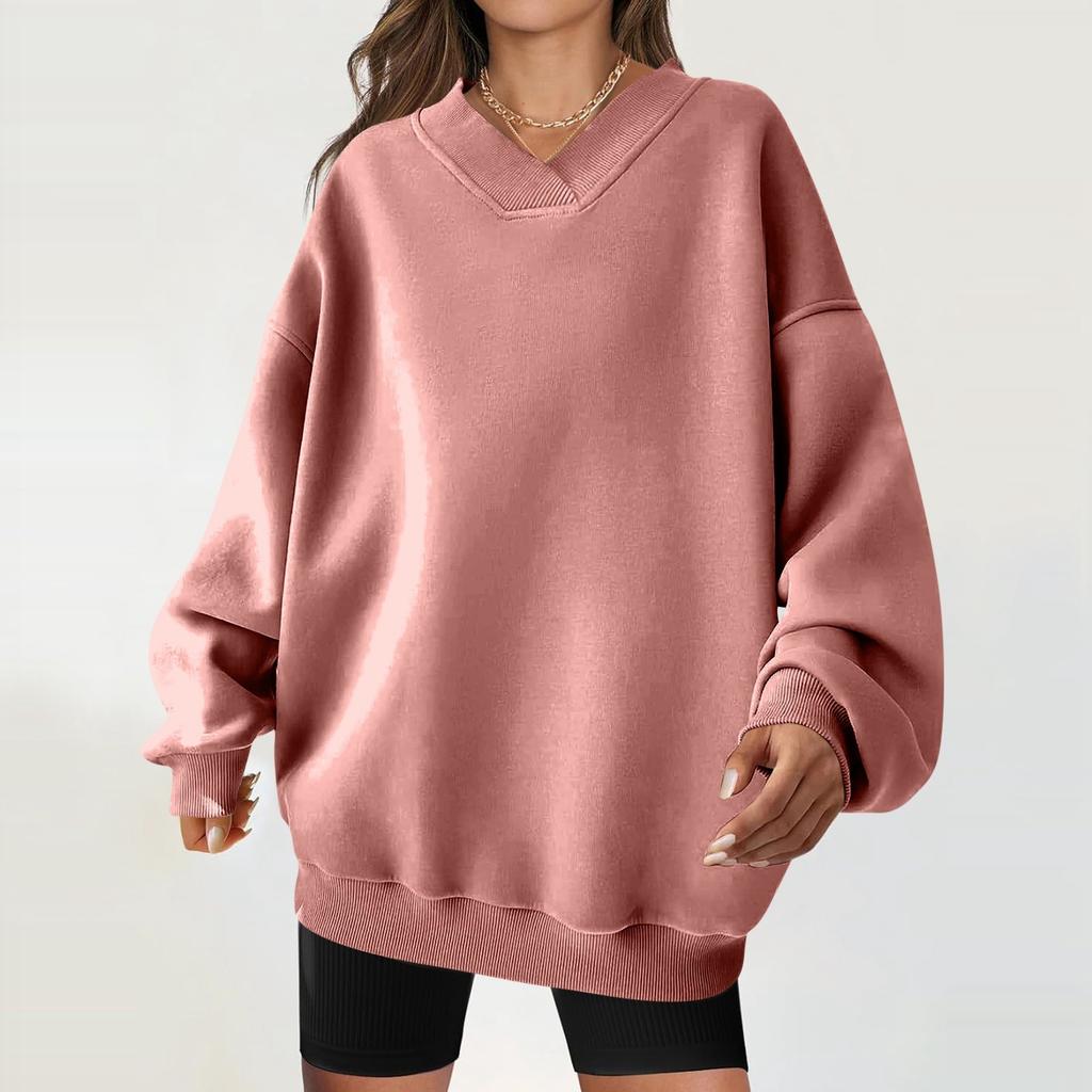 Women's Casual Fashion Solid Color Long-sleeved Loose Round Neck Sweatshirt