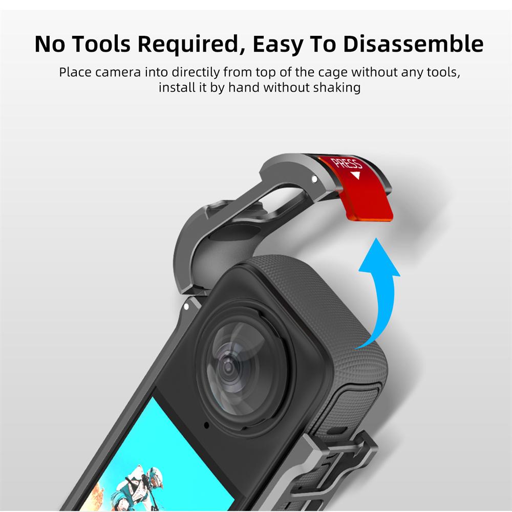Magnetic Metal Frame Rabbit Cage For Insta360 X4 Protective Case With Cold Shoe 1/4 Expansion Bracket Action Camera Accessories