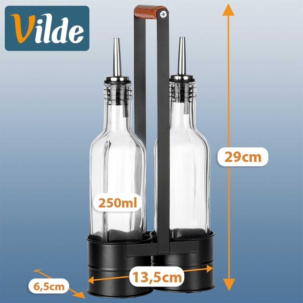 GLASS BOTTLES FOR OIL VINEGAR 2x 250ml IN A STAND 229274