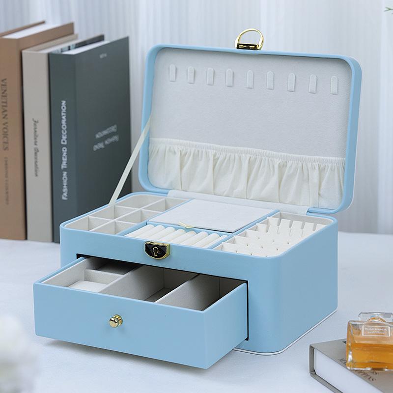 Leather Jewelry Organizer Box Multi-cell with Lock Sunglasses Watch Necklace Bracelet Ring Earring Storage Display Boxes