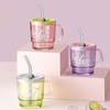 High Appearance Level Double Drink Glass Handle Straw Cup Office Drink Cup Breakfast Milk Cup