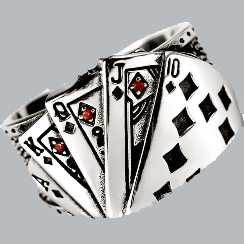 1PC Flush Playing Card Ring Men and Women Personality Domineer Retro Old Diamond Square Opening Ring