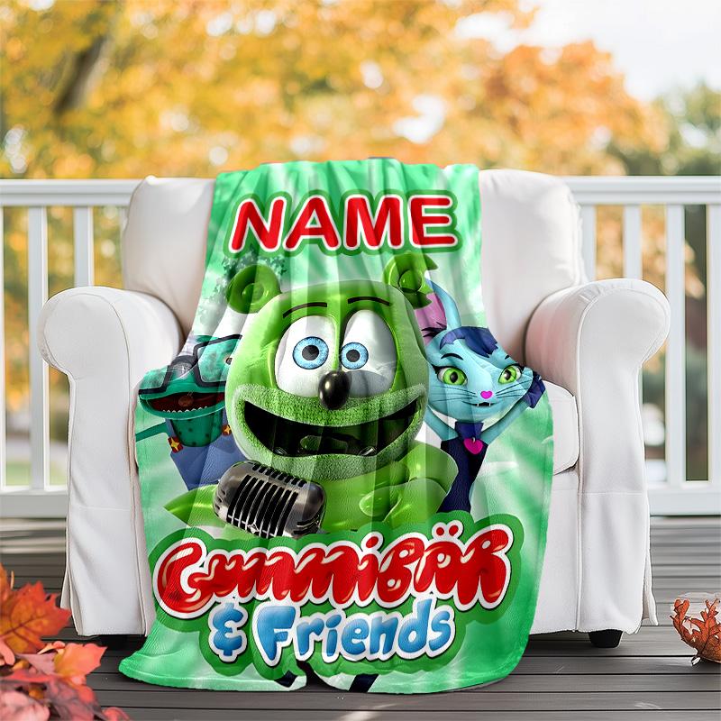 Customizable Gummibar friends Throw Blanket – Personalized Name, All-Season Cozy Snug Blanket, Machine Washable, Personalized Blanket