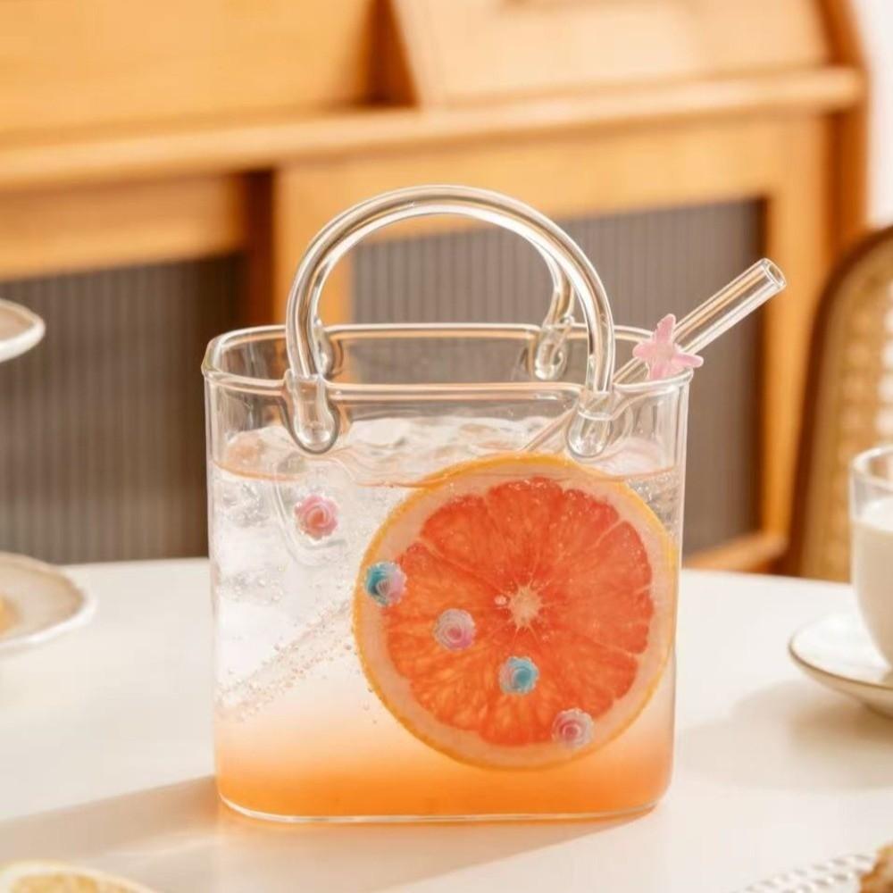 with Straw Handbag Glass Cup Novelty Fruit Wine Glass Creative Cocktail Glasses Office Table Decor