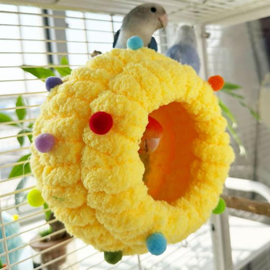 Плюшевое гнездо для птиц Мягкий круглый домик для птиц с ушками Уютное теплое гнездо-укрытие для попугая Пушистая пещера-гнездо для неразлучника конура волнистого попугайчика кореллы