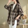 Весенне-осенняя хлопково-льняная литературная клетчатая рубашка с длинным рукавом и капюшоном, женская, на пуговицах, больших размеров, артистичная рубашка с длинным рукавом для женщин