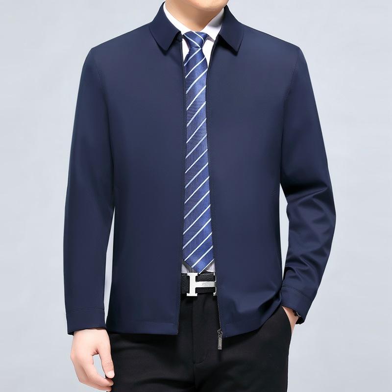 Jacket Men's Spring and Autumn Middle-aged and Elderly Business Casual Dad Wear Lapel Jacket Middle-aged Jacket Men's Thin Top