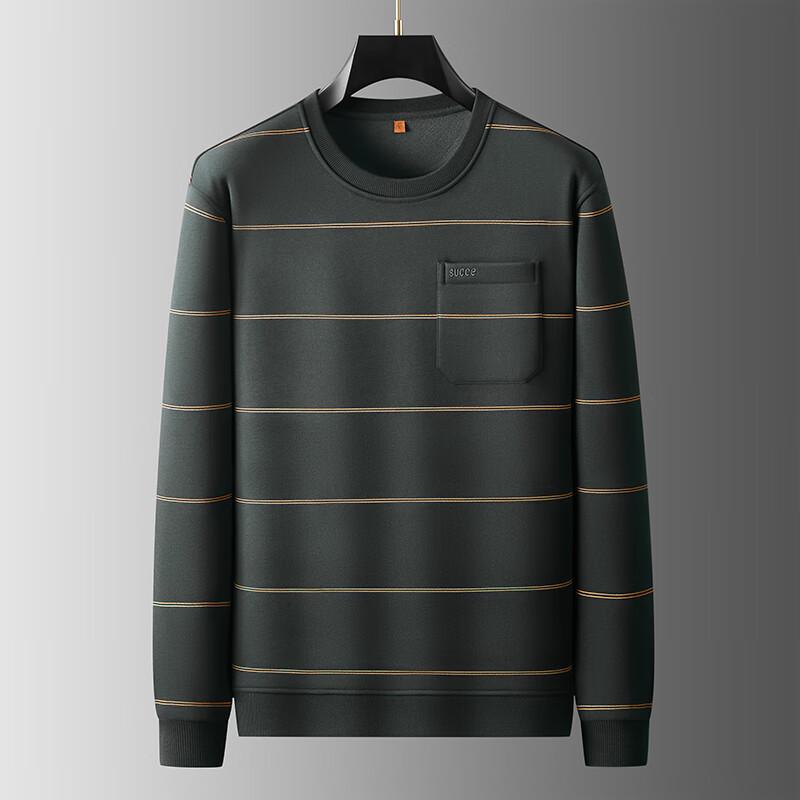 Men's Plus Size Fleece-Lined Striped Sweatshirt