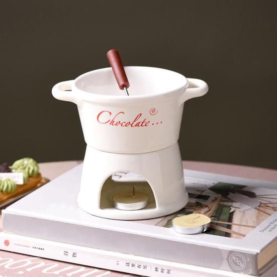 Набор кружек для шоколадного фондю, керамическая кружка для плавления шоколада с вилкой, свеча для свечей, горшочек для фондю для шоколадного сыра, масла