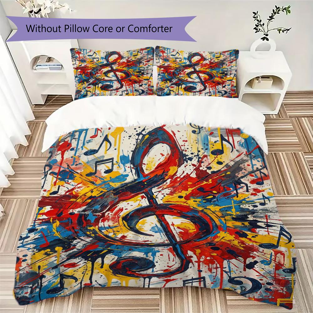 Guitar Music Pattern Bedding uilt Set uilt Cover Pillowcase Home Decoration Birthday Gift (1 * duvet cover + 2 * pillowcase without core)10