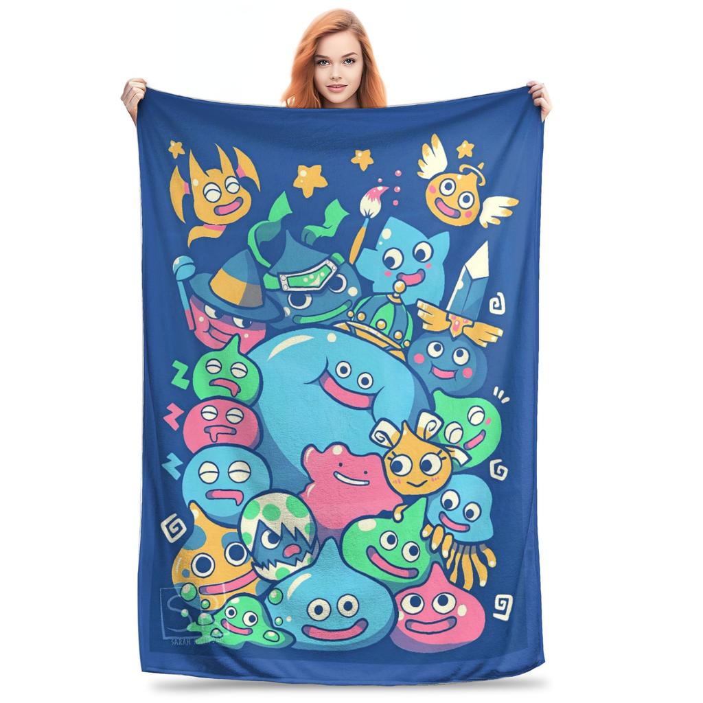 D-Dragon Quest Slime Plush Blankets Kids Flannel Throw Blanket For Couch Chair Sofa Bed Warm Custom Quality Bedspread Gift Idea